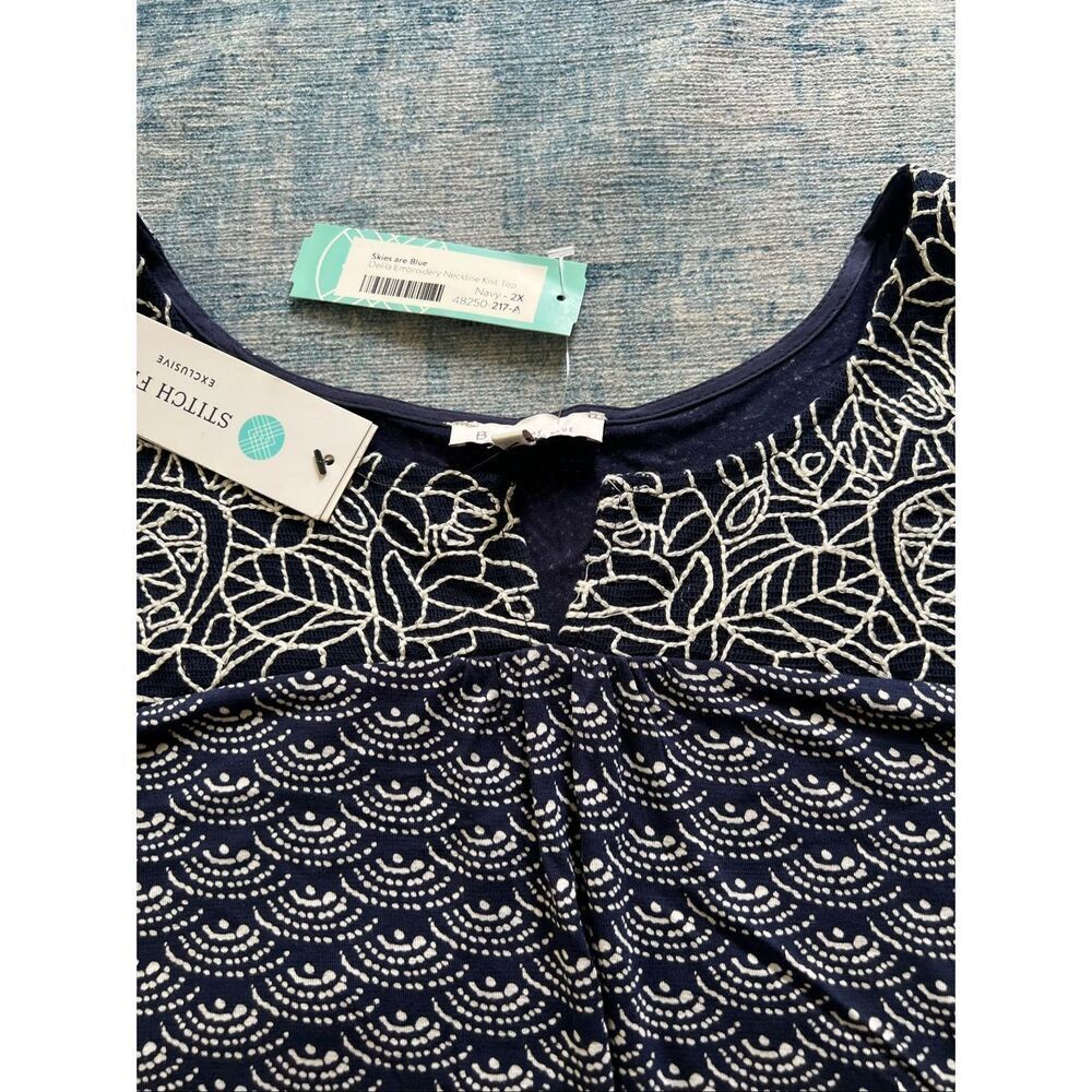 NWT! Skies Are Blue Navy Delila Embroidery Neckline Knit Top 2X - Picture 5 of 6